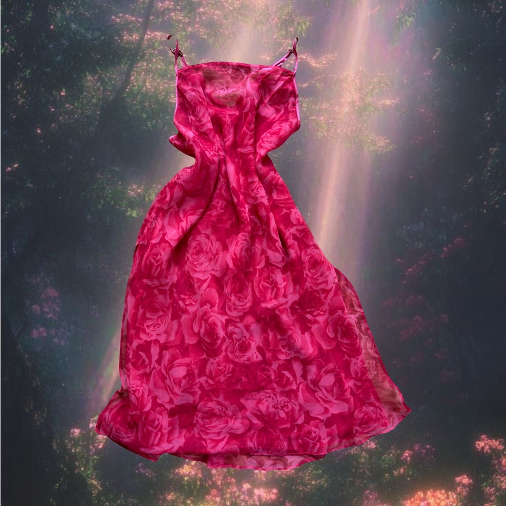 Romantic Rose Textured Mini Dress with Spaghetti Straps